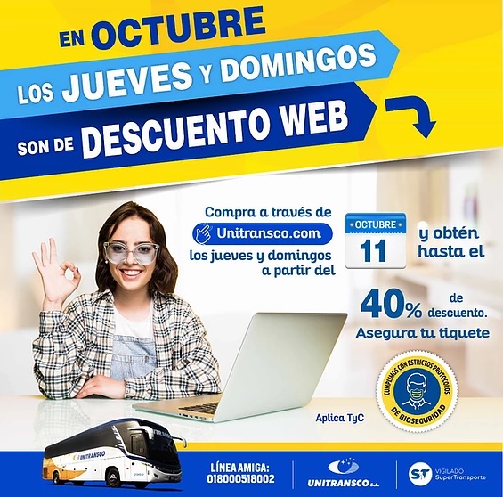 ¡En octubre los jueves y domingos son de descuento web en Unitransco!