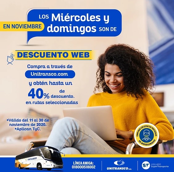 ¡En noviembre los miércoles y domingos son de descuento web en Unitransco!